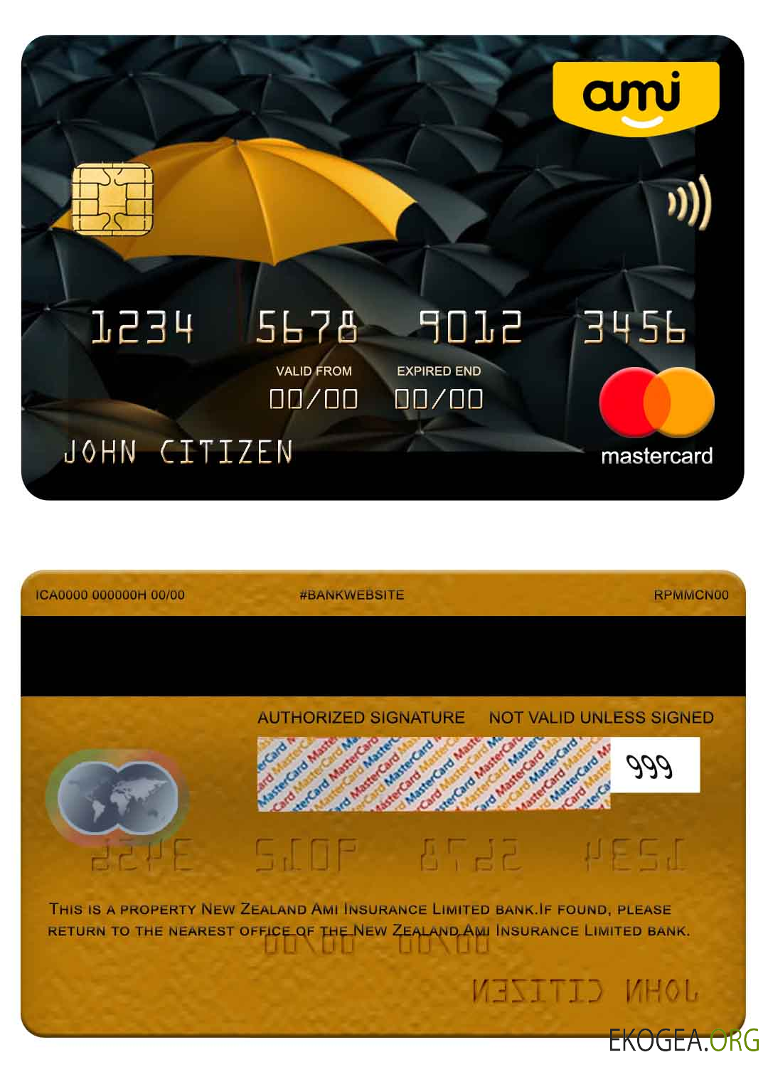 Carte bancaire Mastercard Ami Insurance Limited de Nouvelle Zélande